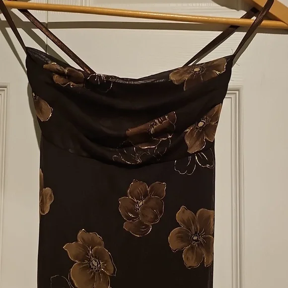 Rampage Brown Floral Midi Dress | Cowl Neck | Ruffle Hem | NWT | Size S - Picture 2 of 5